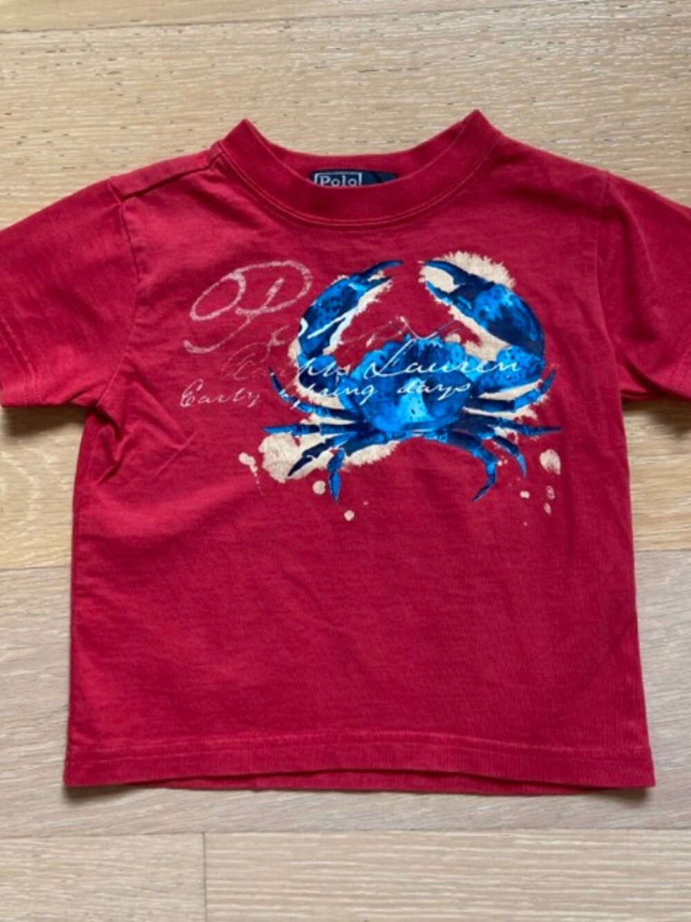 Polo Ralph Lauren, toddler T-shirt, size: 12M, red with blue crab graphic